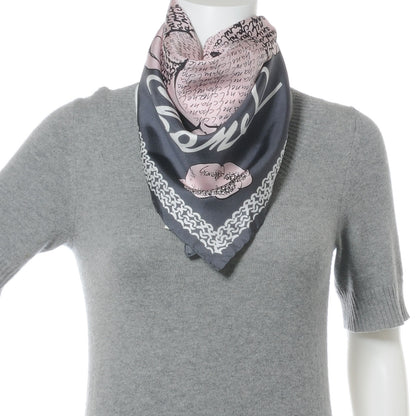 Chanel Silk Camellia Flower Scarf Pink Grey 4 of 8
