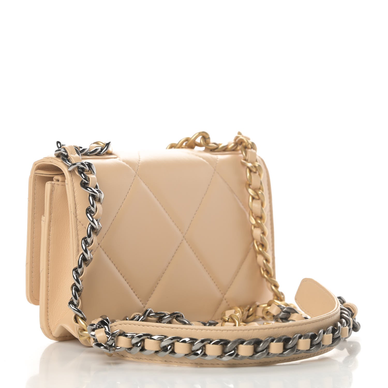 Chanel Lambskin Quilted Chanel 19 Wallet On Chain WOC Beige 3 of 13