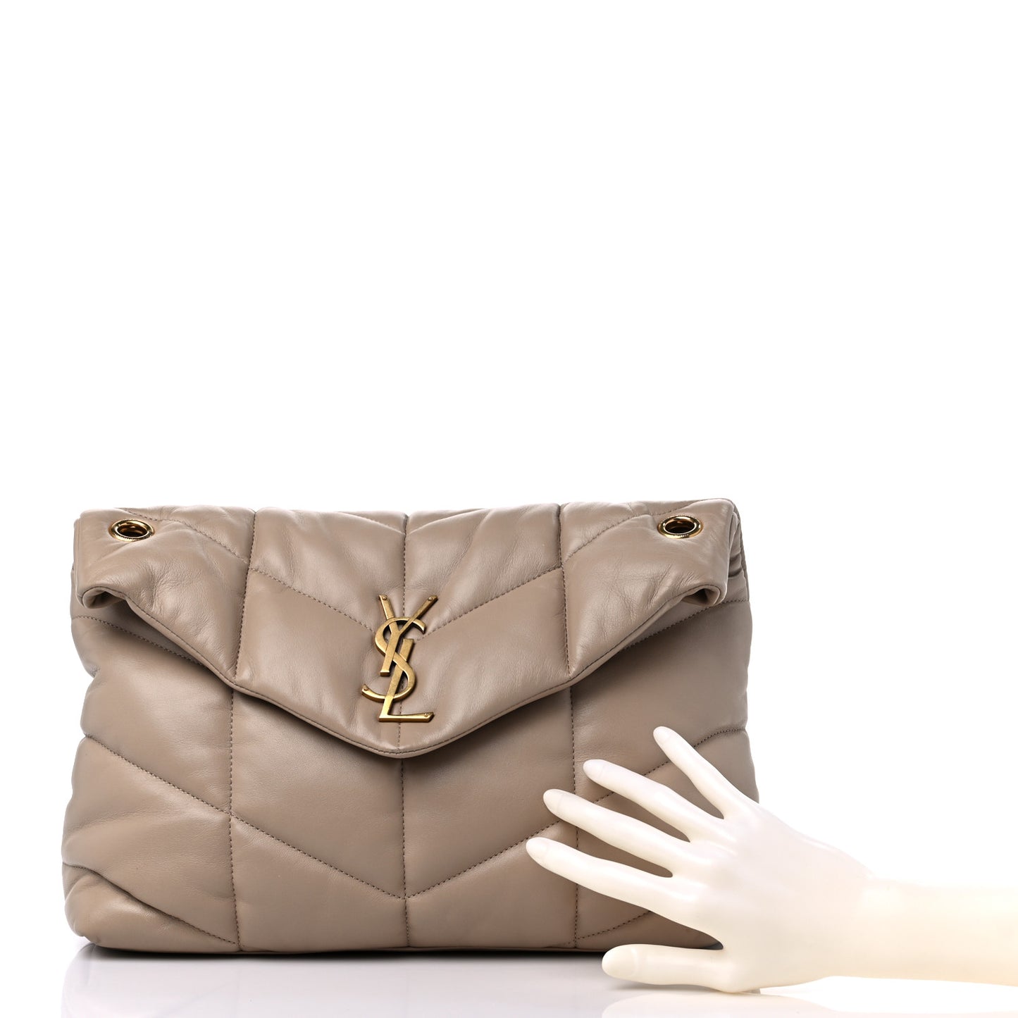 Lambskin Quilted Small Loulou Puffer Monogram Chain Satchel Dark Beige