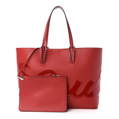 Christian Louboutin Calfskin Patent Logo Spikes East West Cabata Tote Red 1 of 14