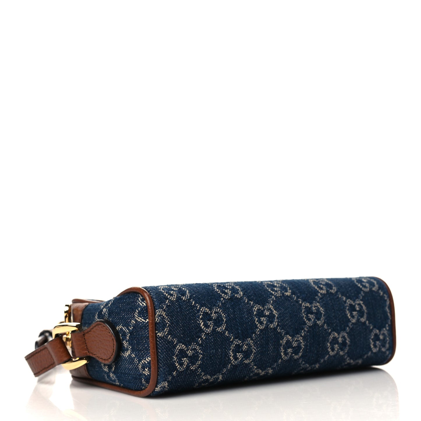 New Denim GG Monogram Dollar Calfskin Mini Ophidia Shoulder Bag Blue Tea Cuir Epilog