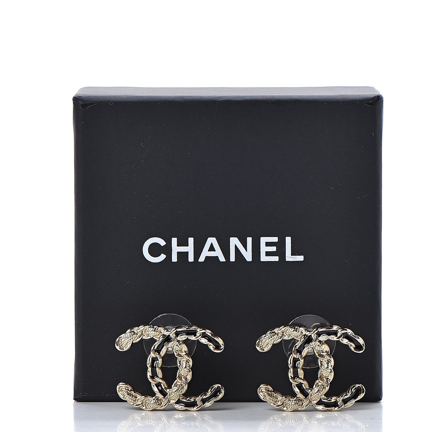 Enamel Metal Chain French New Wave CC Earrings Black Gold