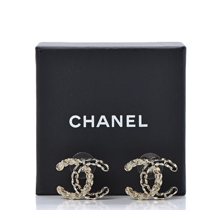 Chanel Enamel Metal Chain French New Wave CC Earrings Black Gold 6 of 6