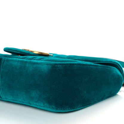 Gucci Velvet Matelasse Small GG Marmont Shoulder Bag Pavone Cyan 10 of 10