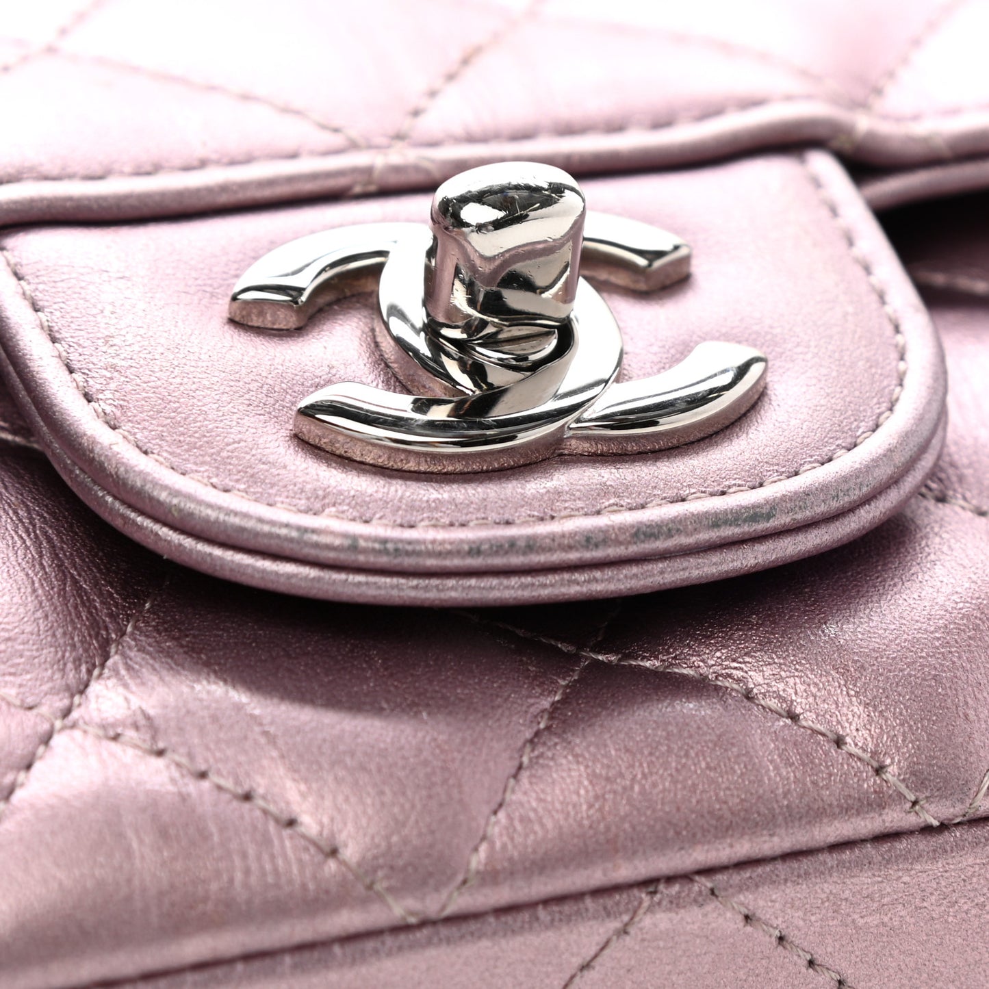 Metallic Calfskin Quilted Mini Rectangular Flap Pink