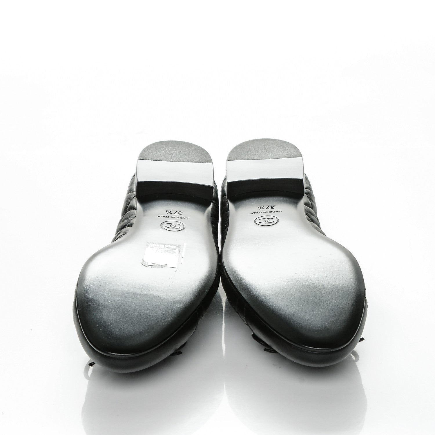 Chanel Aged Calfskin Quilted CC Cap Toe Ballerina Flats 37.5 Black 5 of 8