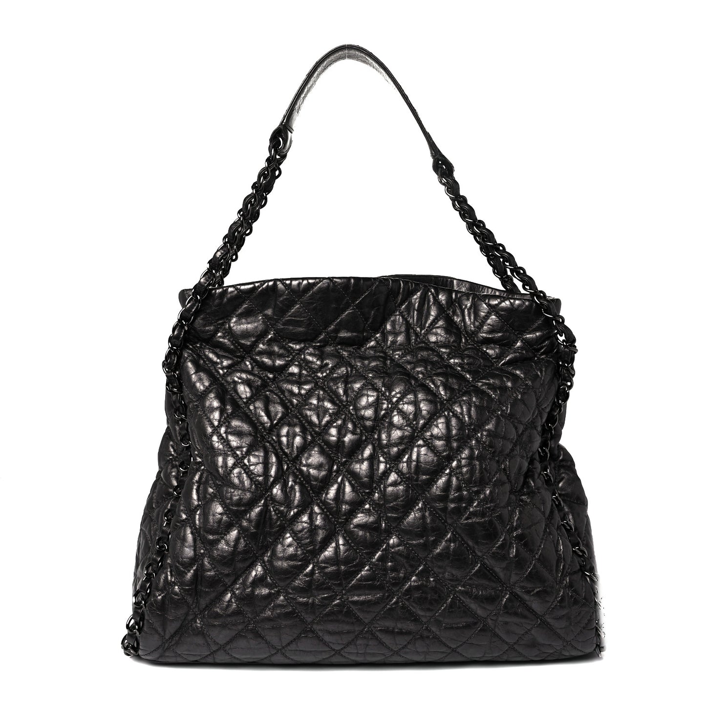 Metallic Calfskin Quilted Large Chain Me Hobo Dark Grey