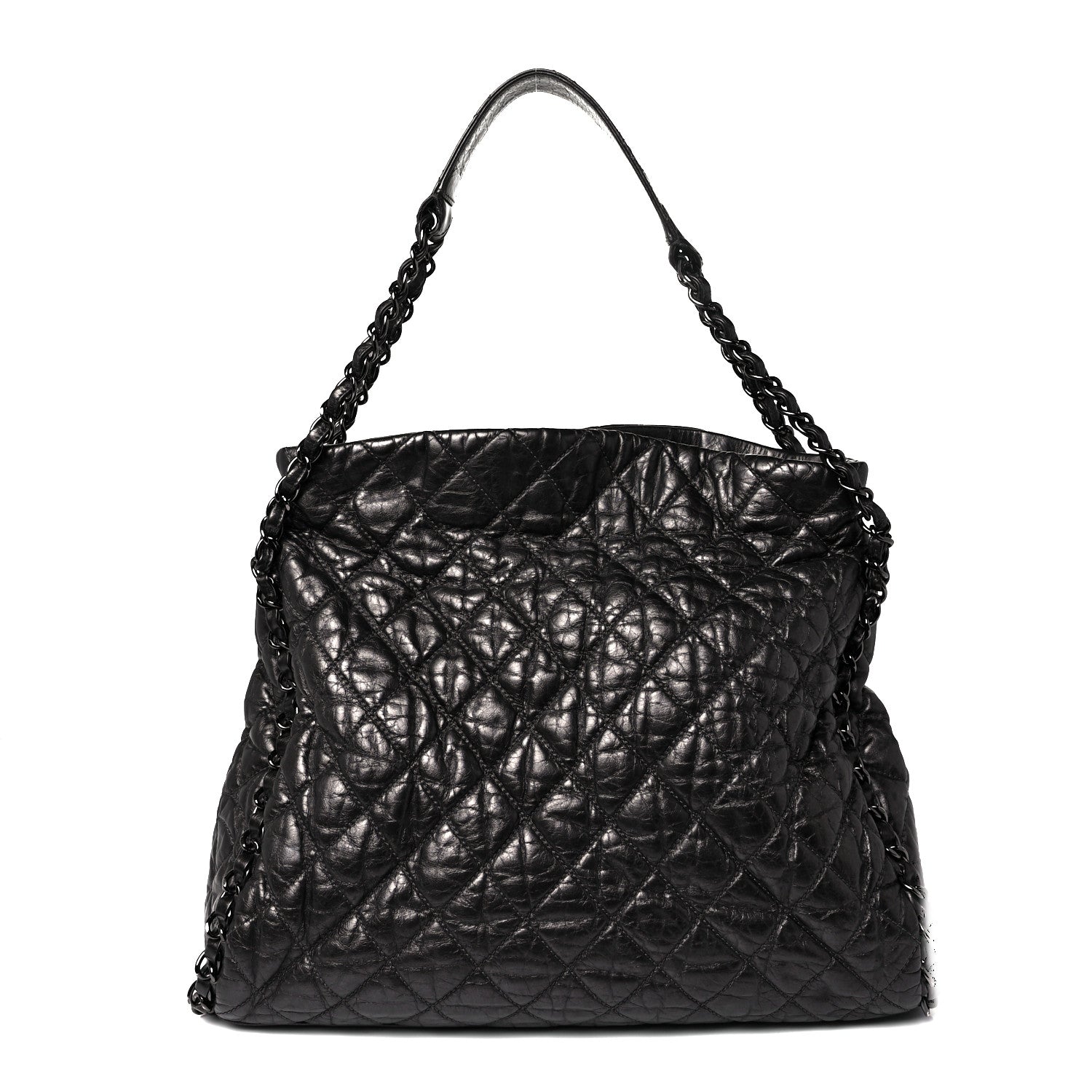 Chanel Metallic Calfskin Quilted Large Chain Me Hobo Dark Grey 2 of 8