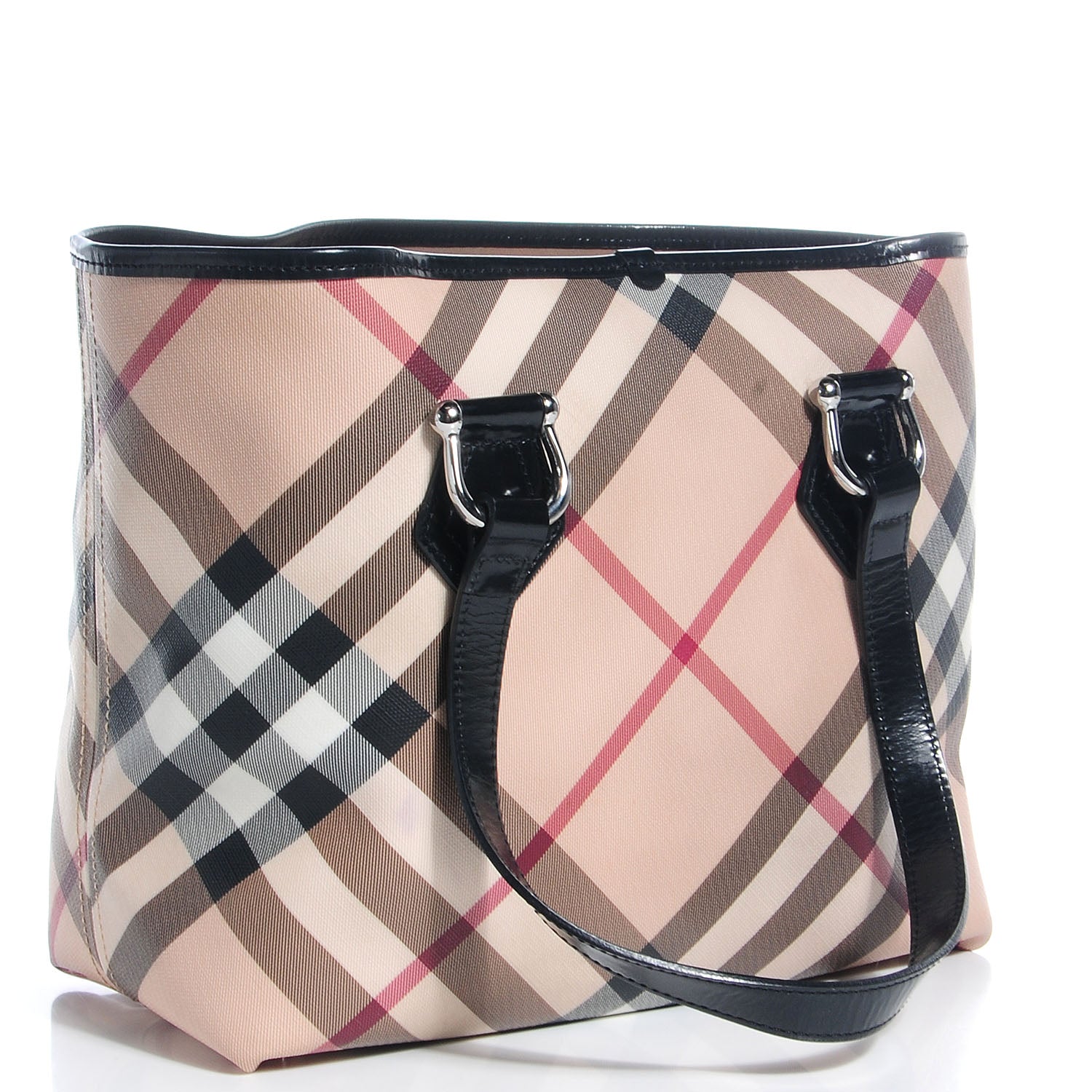 Burberry Patent Nova Check Medium Tote Black 3 of 8