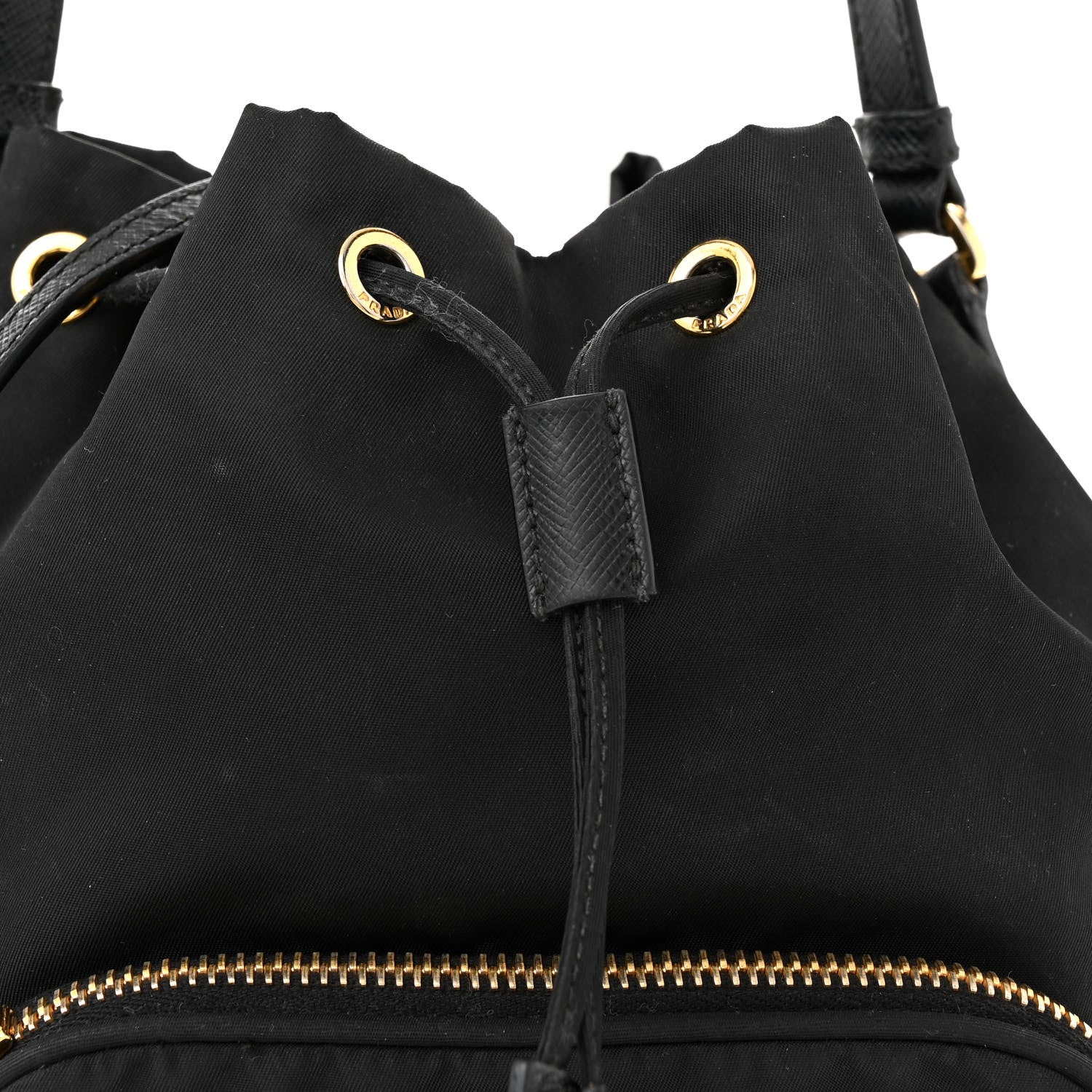 Prada Saffiano Tessuto Nylon Mini Bucket Crossbody Bag Black 7 of 12
