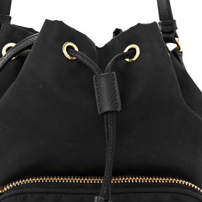 Prada Saffiano Tessuto Nylon Mini Bucket Crossbody Bag Black 7 of 12