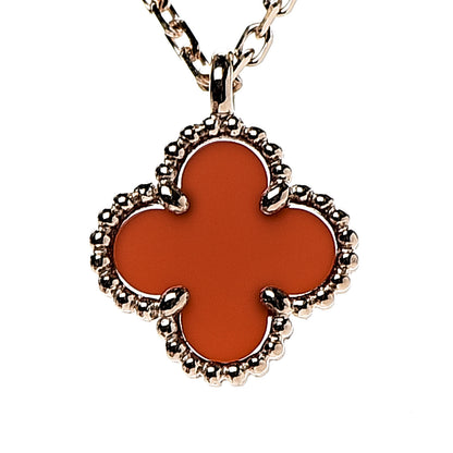 Van Cleef & Arpels 18K Rose Gold Carnelian Sweet Alhambra Pendant Necklace 4 of 6