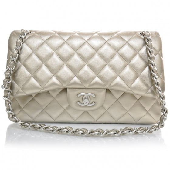 Lambskin Quilted Jumbo Flap Metallic Bronze