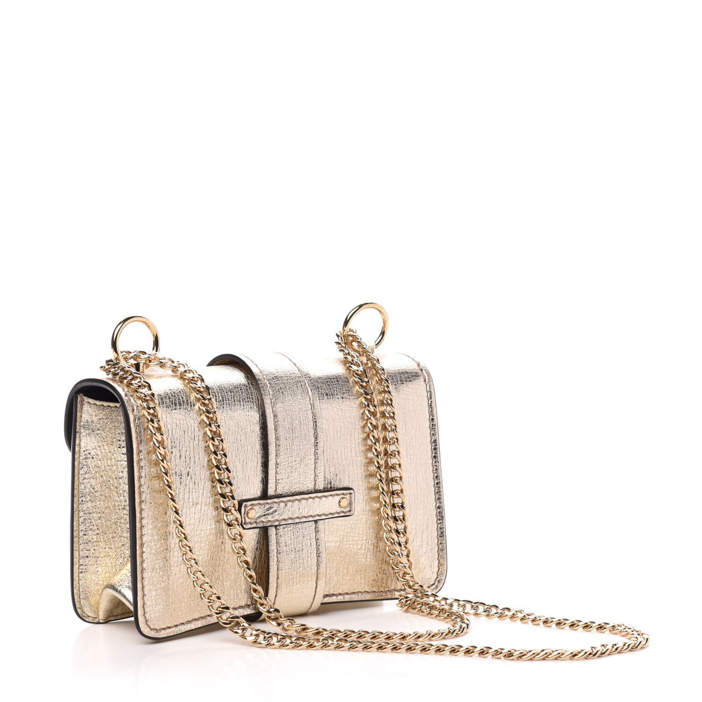 Metallic Textured Calfskin Aby Convertible Chain Shoulder Bag Gold