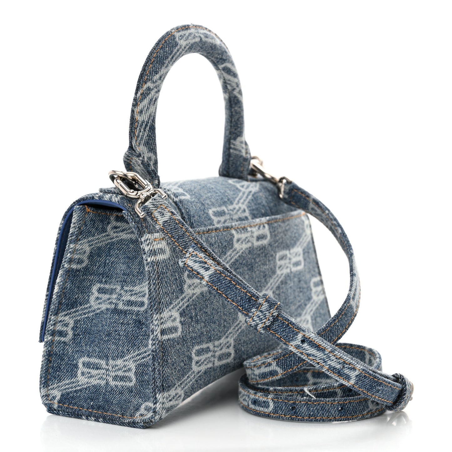 Denim BB Monogram Small Hourglass Top Handle Bag Blue