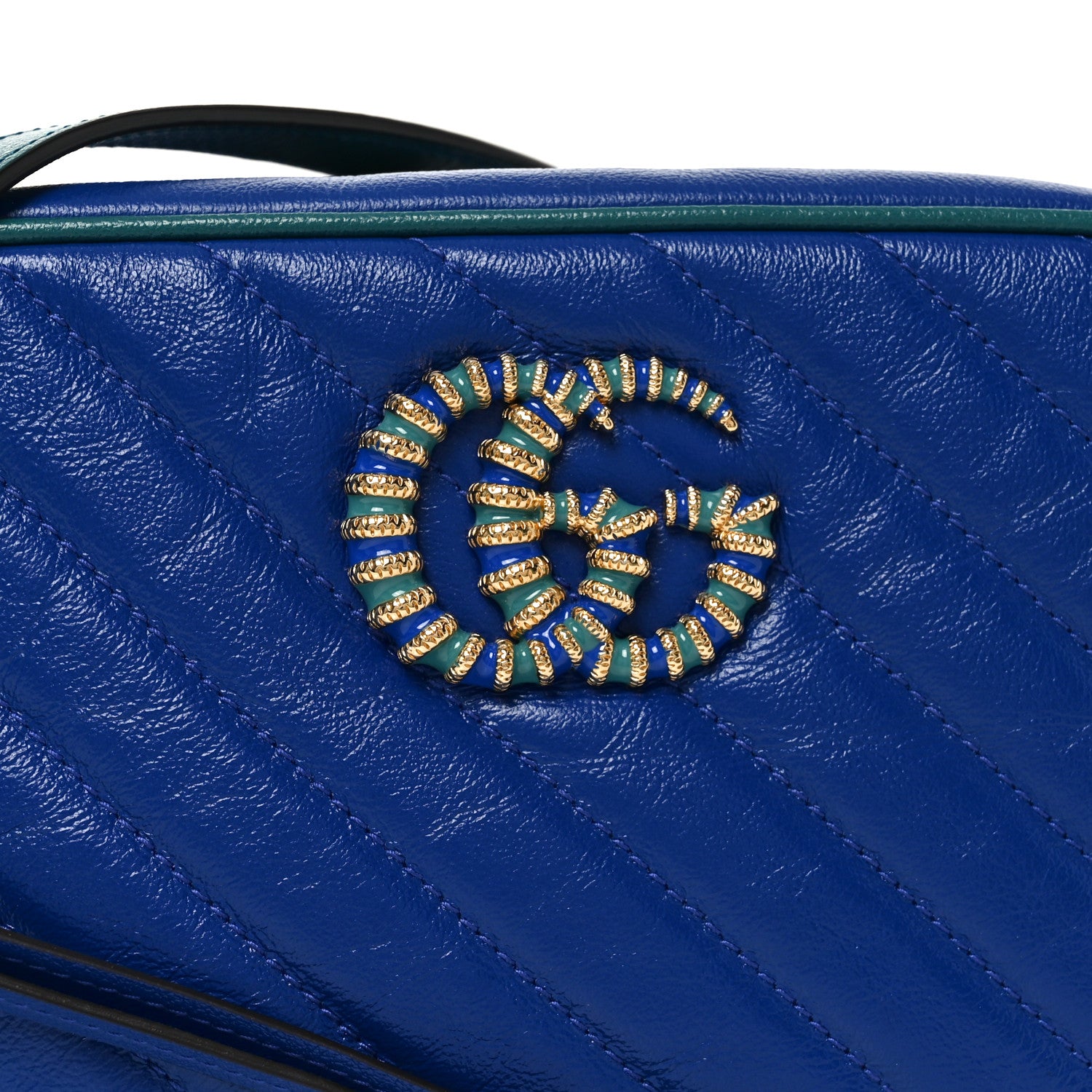 Gucci Azalea Calfskin Enamel Matelasse Diagonal Small Torchon GG Marmont Chain Shoulder Bag Imperial Blue Pavone 8 of 10