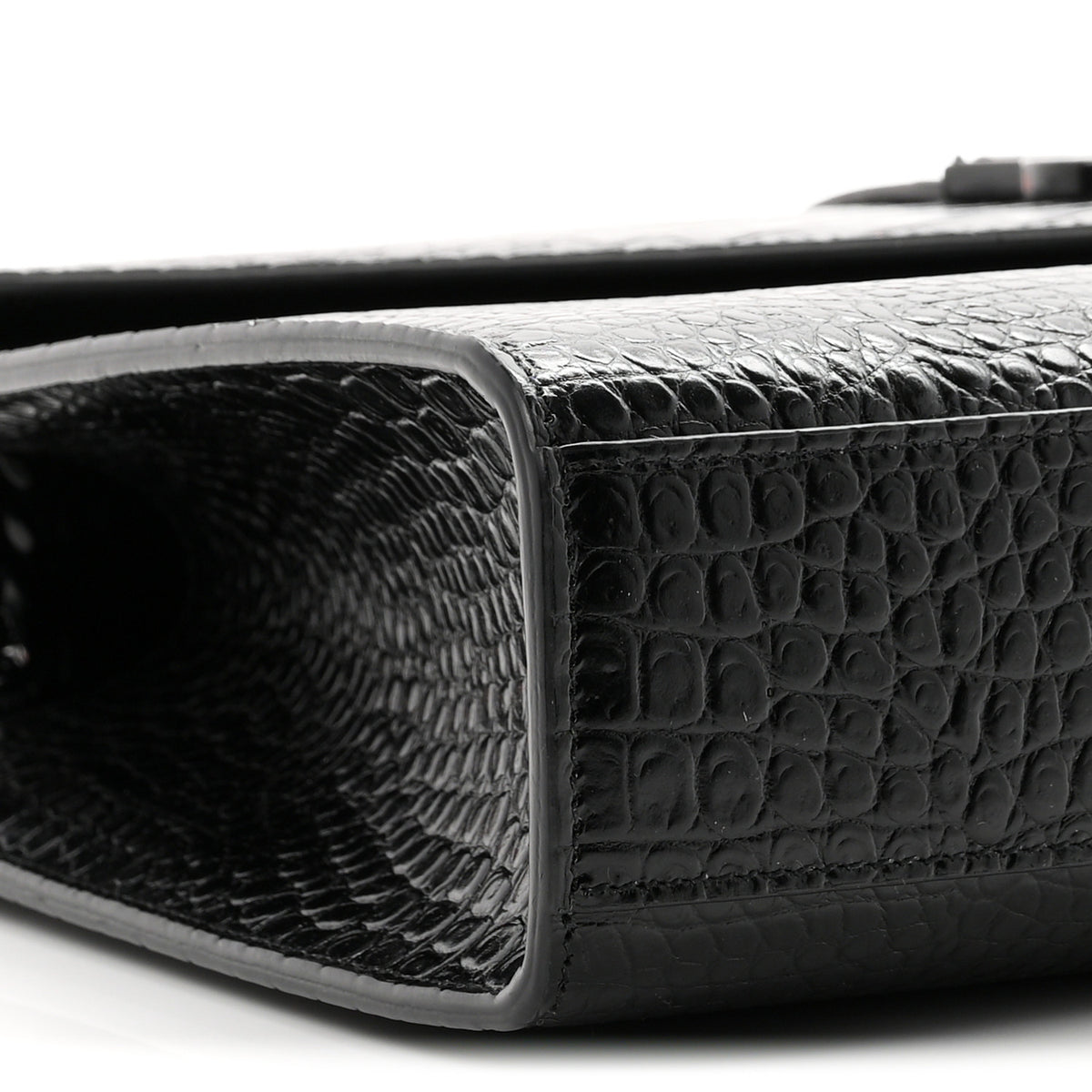 Saint Laurent Calfskin Crocodile Embossed Monogram Large Satchel Black 9 of 10