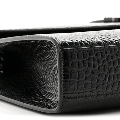 Saint Laurent Calfskin Crocodile Embossed Monogram Large Satchel Black 9 of 10