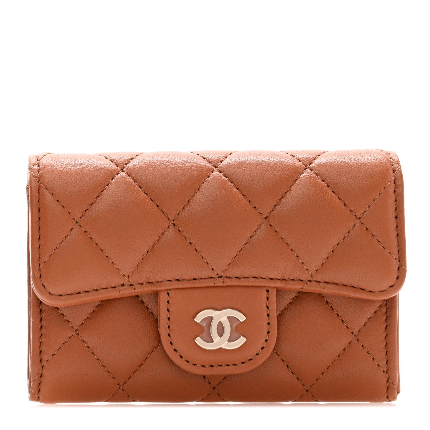 Chanel Lambskin Quilted Flap Card Holder Wallet Brown 1 of 9