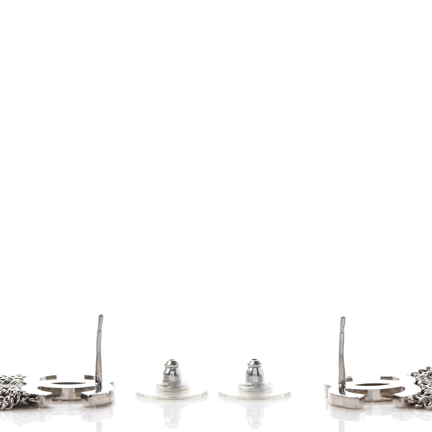 Baguette Crystal CC Chain Drop Earrings Silver
