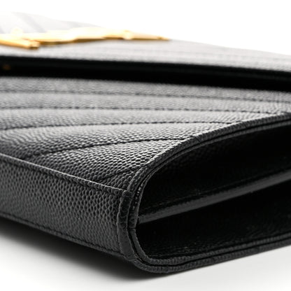 Saint Laurent Grain De Poudre Matelasse Chevron Monogram Chain Wallet Black 9 of 9