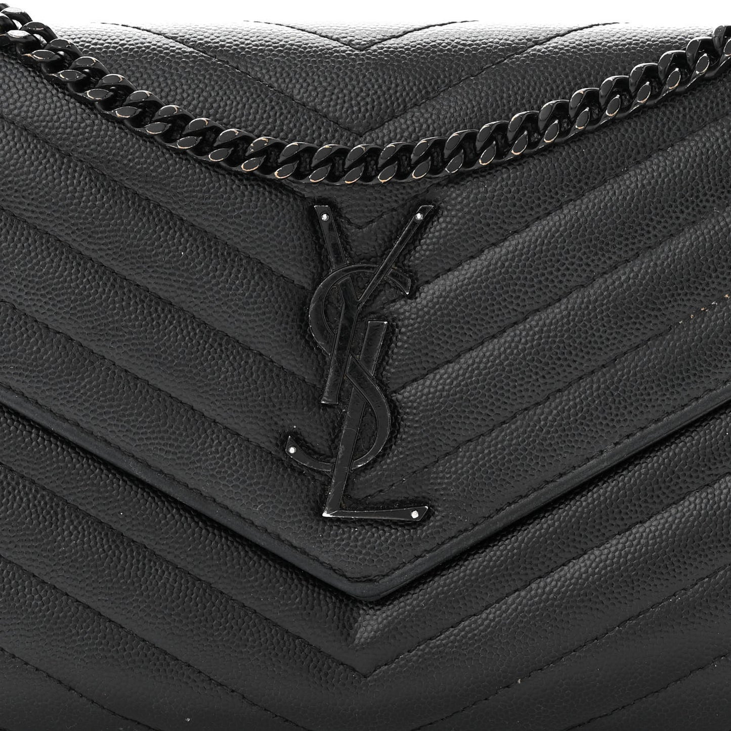Grain De Poudre Matelasse Chevron Monogram Monochrome Chain Wallet Black