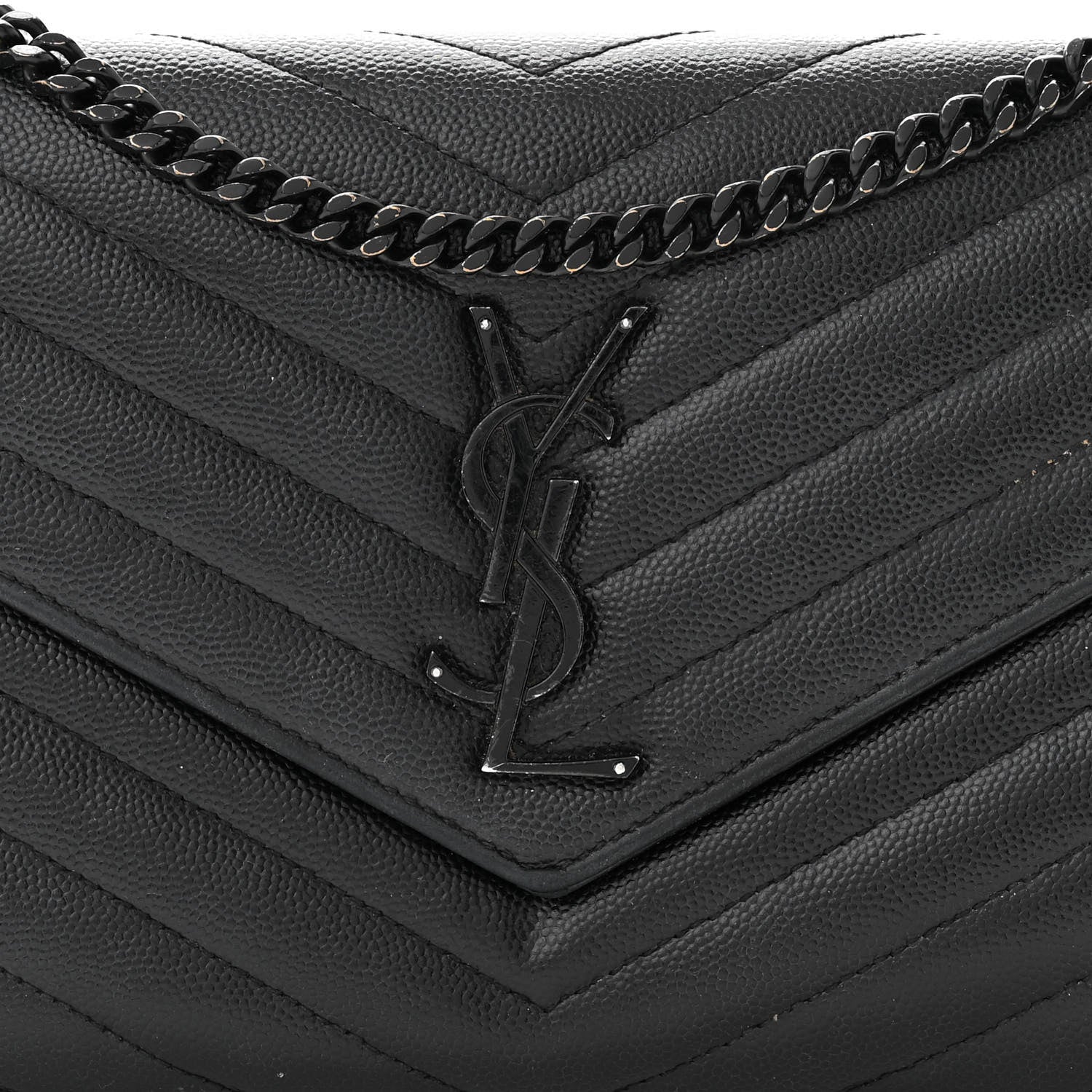 Saint Laurent Grain De Poudre Matelasse Chevron Monogram Monochrome Chain Wallet Black 8 of 16