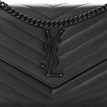 Saint Laurent Grain De Poudre Matelasse Chevron Monogram Monochrome Chain Wallet Black 8 of 16