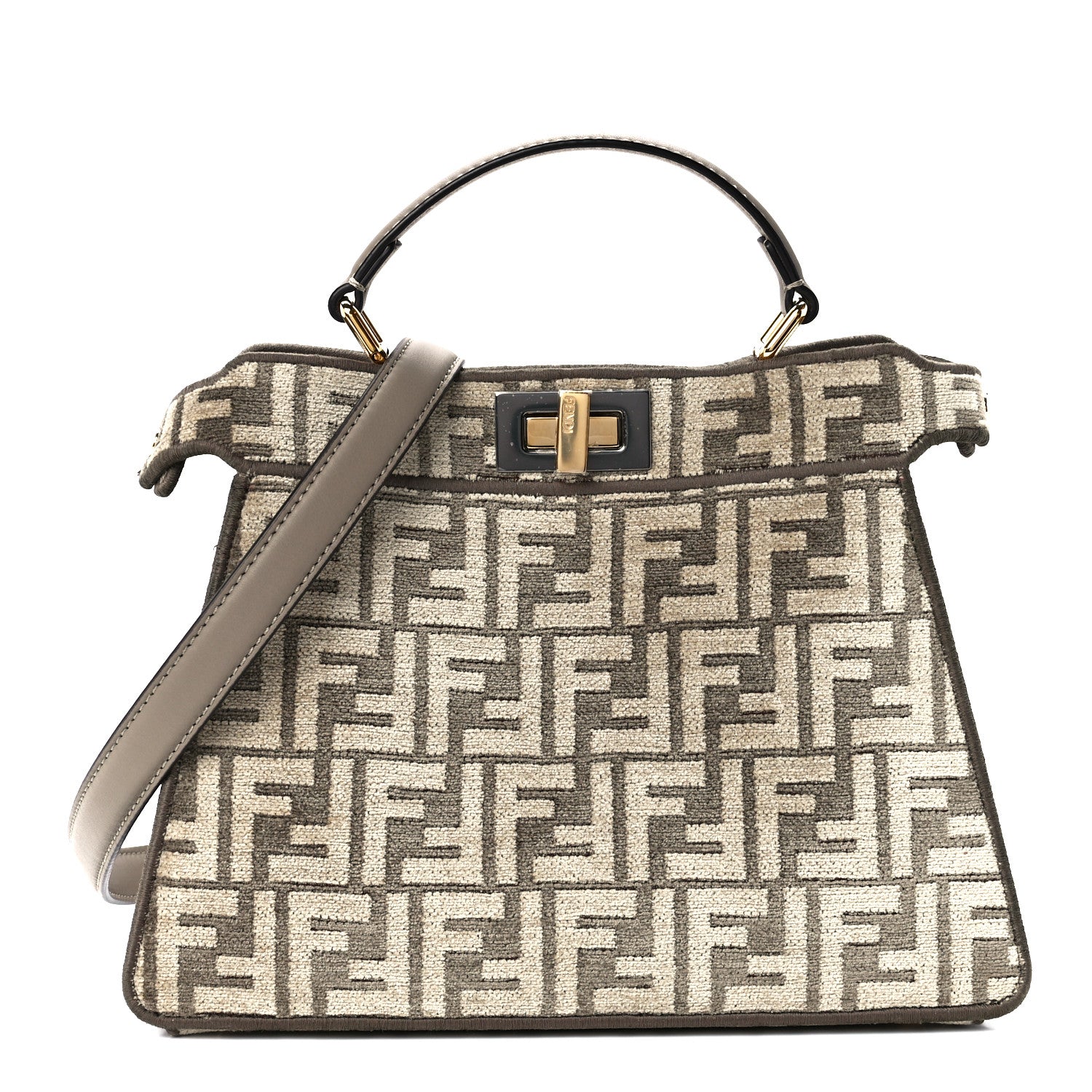 Fendi Chenille Vitello Seta FF Small Peekaboo I SEE U Satchel Tortora Nuvola 1 of 10