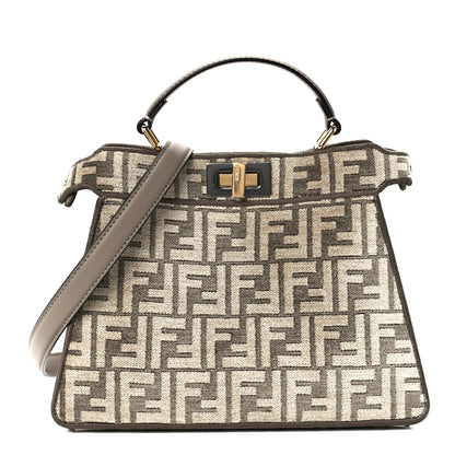 Fendi Chenille Vitello Seta FF Small Peekaboo I SEE U Satchel Tortora Nuvola 1 of 10