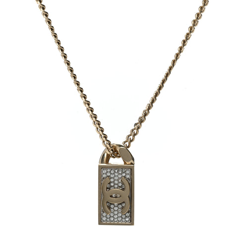 Crystal Dog Tag Charm Necklace Gold