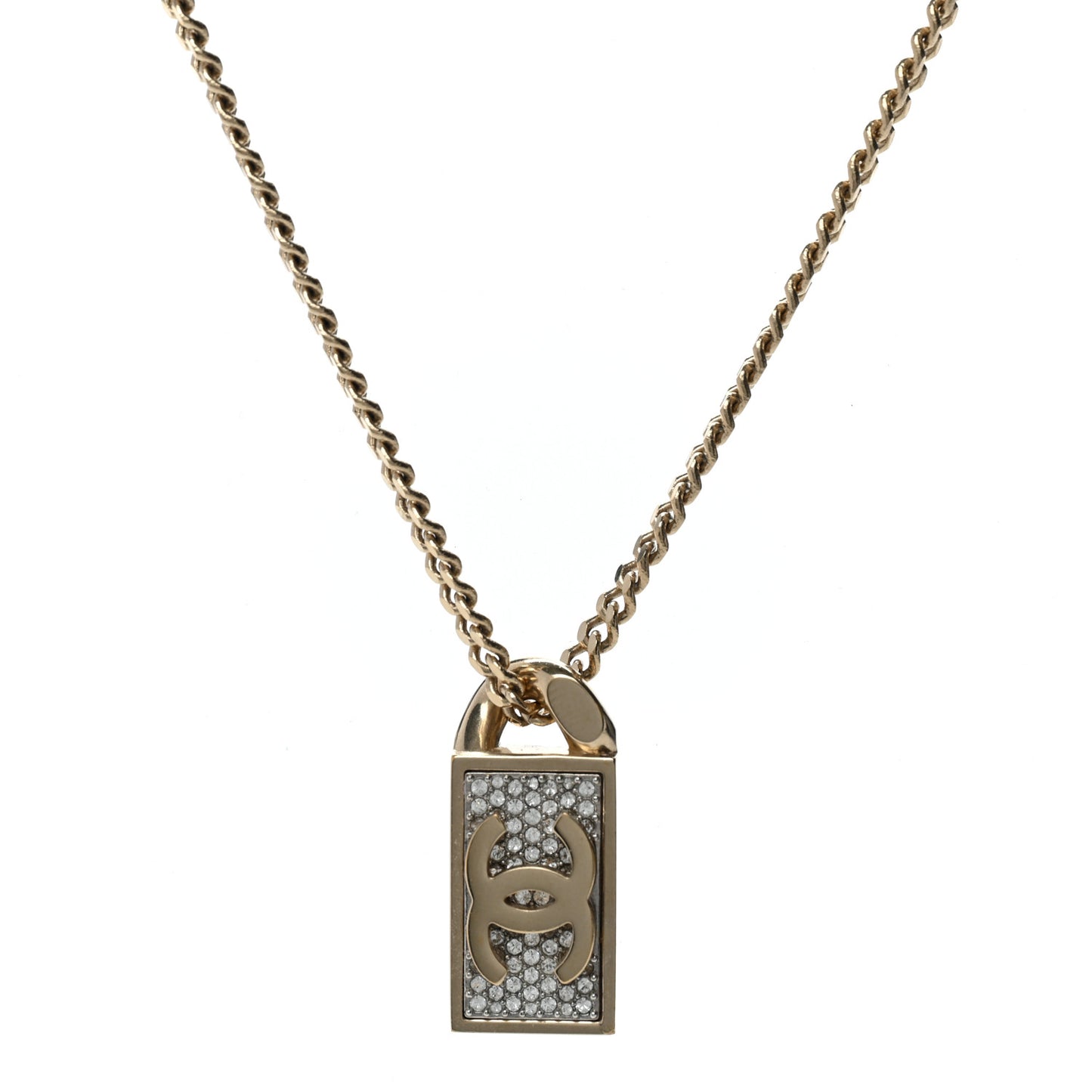Crystal Dog Tag Charm Necklace Gold