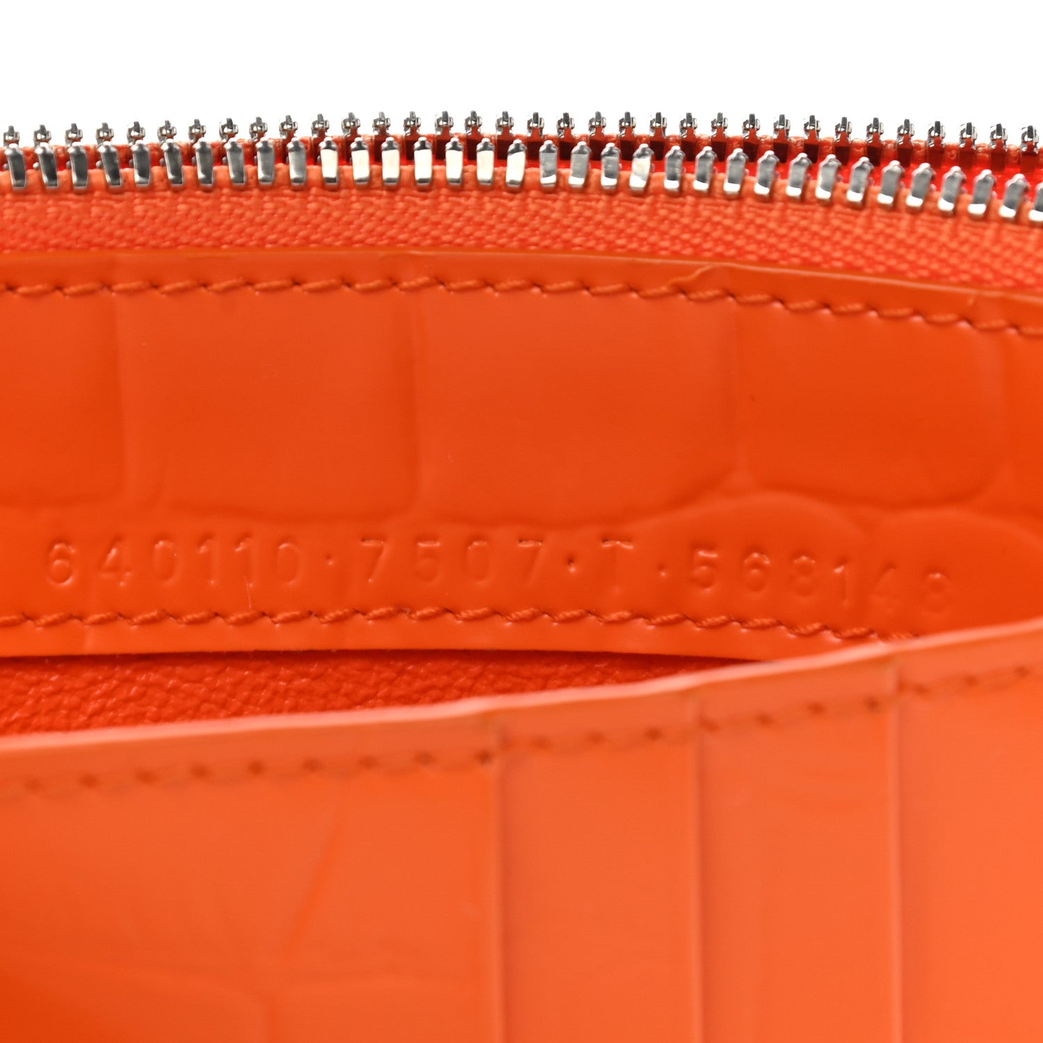 Balenciaga Semi Shiny Calfskin Crocodile Embossed Neo Classic Silver Hardware Long Coin Case Card Holder Orange 8 of 8