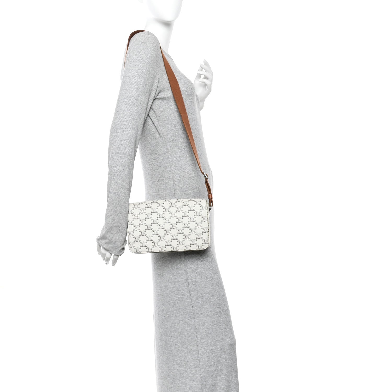 Celine Triomphe Canvas Calfskin Flap Messenger Bag Tan Ecru 2 of 10