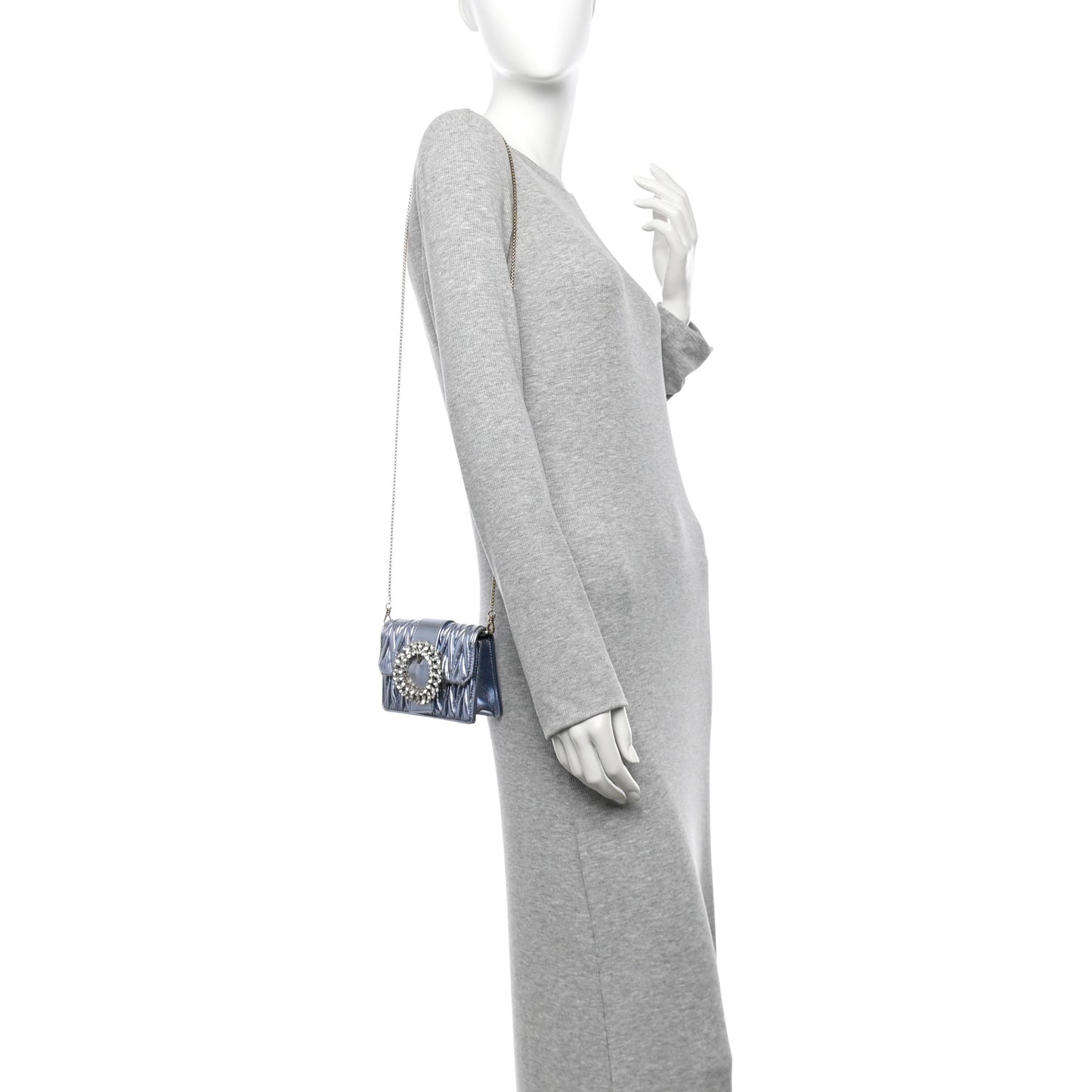 Matelasse Crystal Embellished Mini Chain Shoulder Bag Light Blue