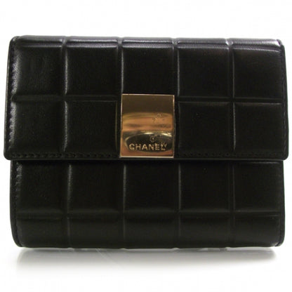 Chanel Leather Chocolate Bar Quilted Tri-Fold Wallet Black 1 of 11