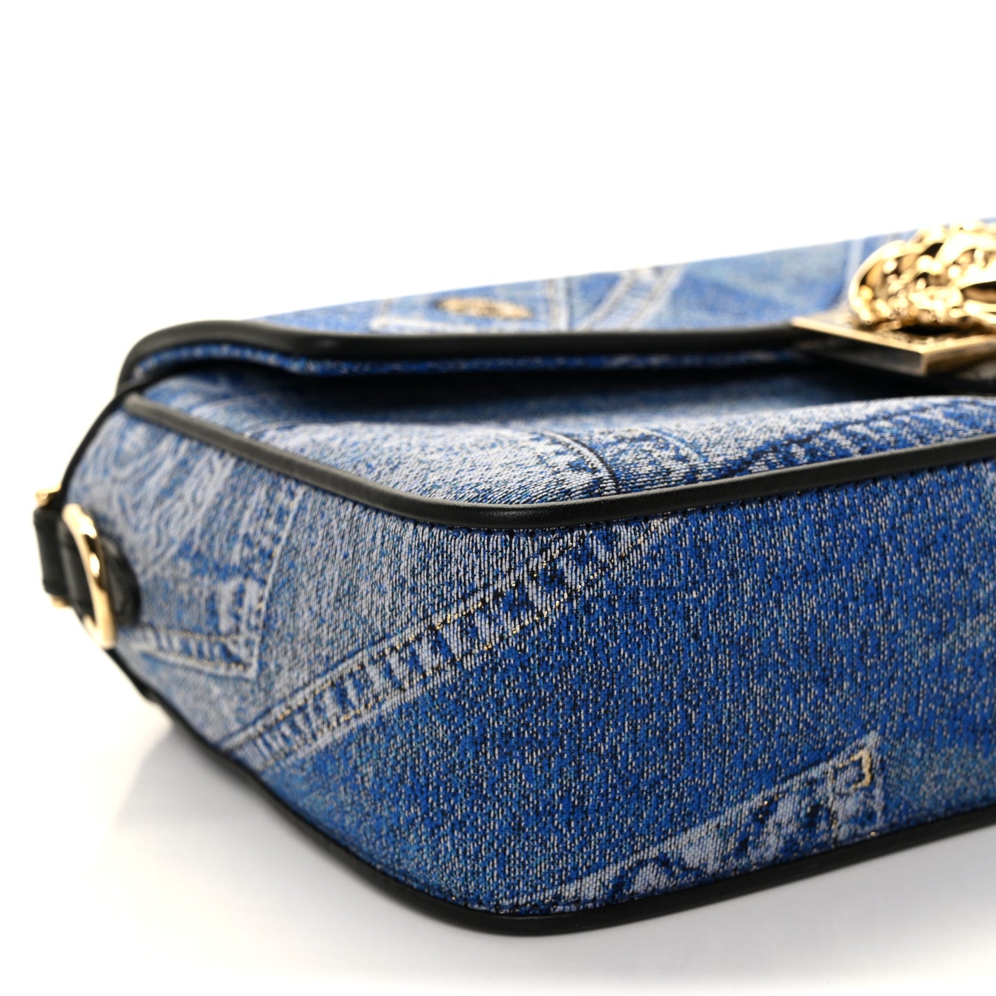 X VERSACE Denim Fendace Patchwork Baguette Blue
