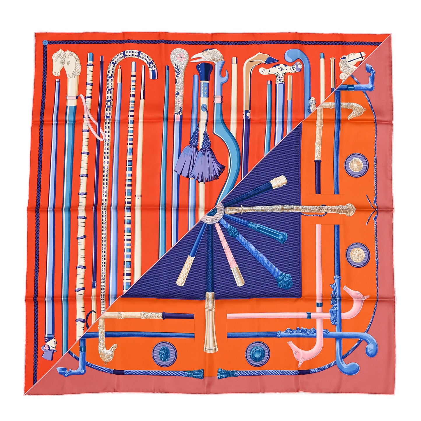 Silk Cannes Et Cannes Scarf 90 Orange Bleu Voire