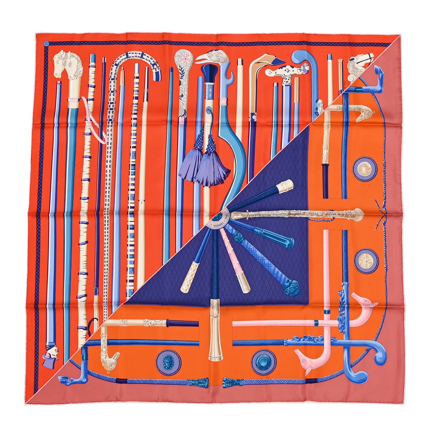 Hermes Silk Cannes Et Cannes Scarf 90 Orange Bleu Voire 1 of 5