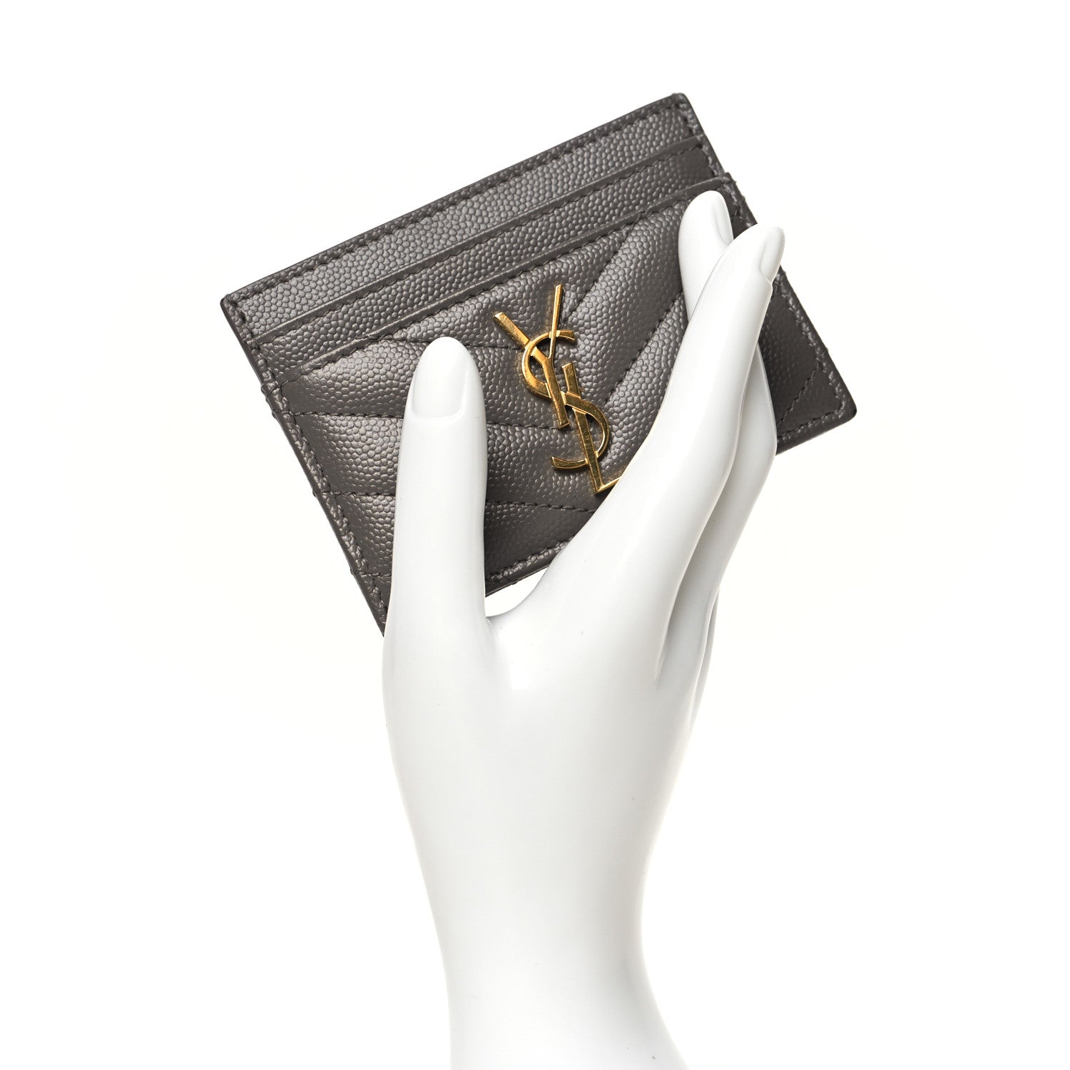 Saint Laurent Grain De Poudre Matelasse Chevron Monogram Credit Card Case Fog 2 of 11