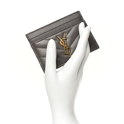 Saint Laurent Grain De Poudre Matelasse Chevron Monogram Credit Card Case Fog 2 of 11