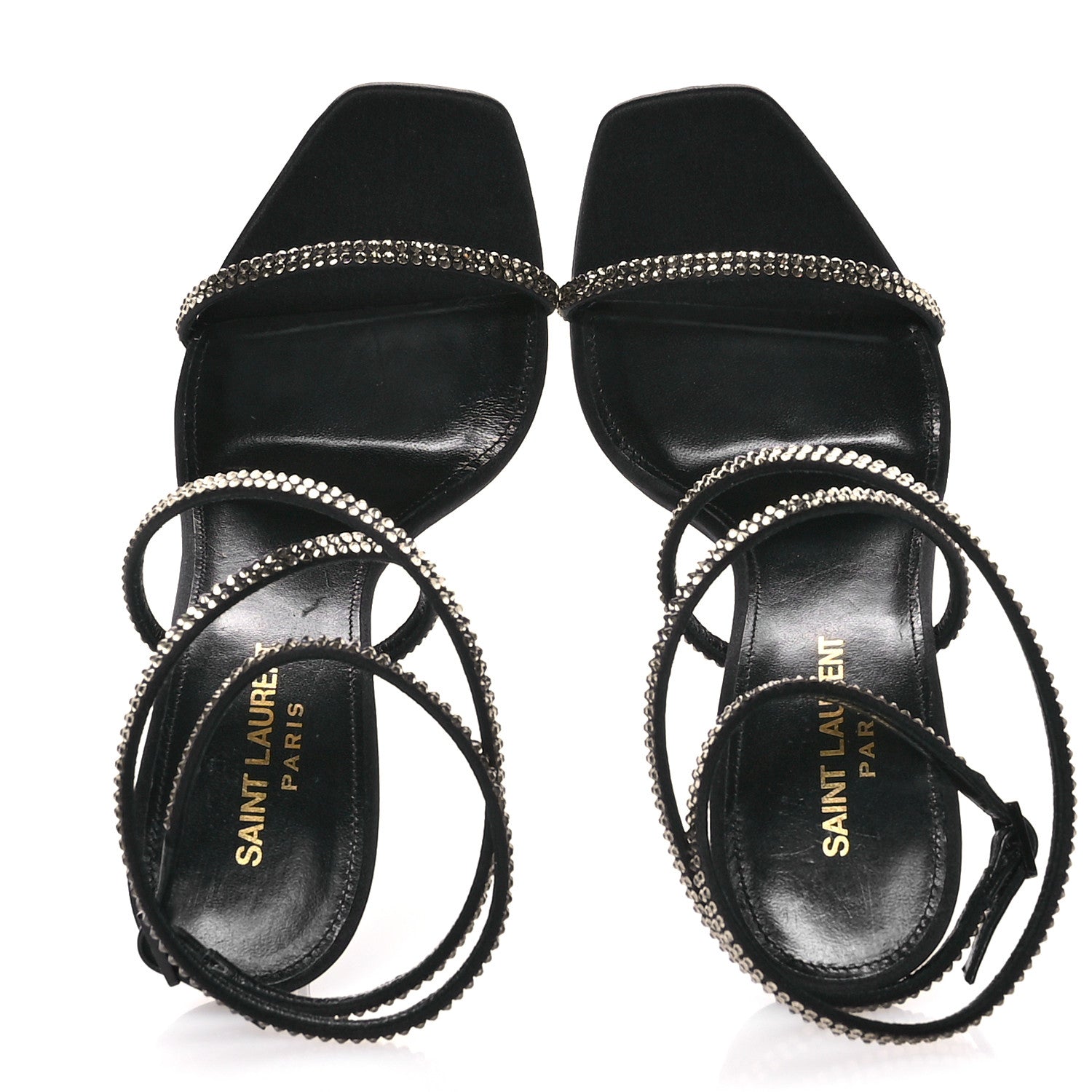 Saint Laurent Satin Crystal Opyum Sandals 37 Black 2 of 9