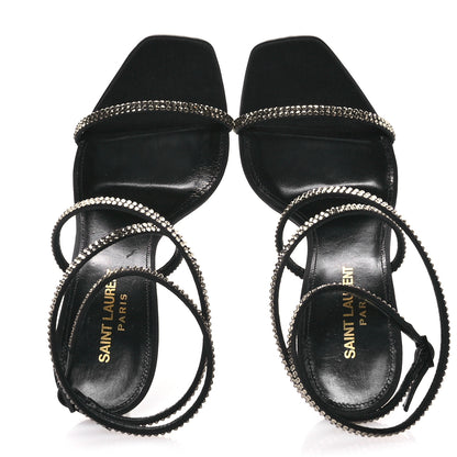 Saint Laurent Satin Crystal Opyum Sandals 37 Black 2 of 9