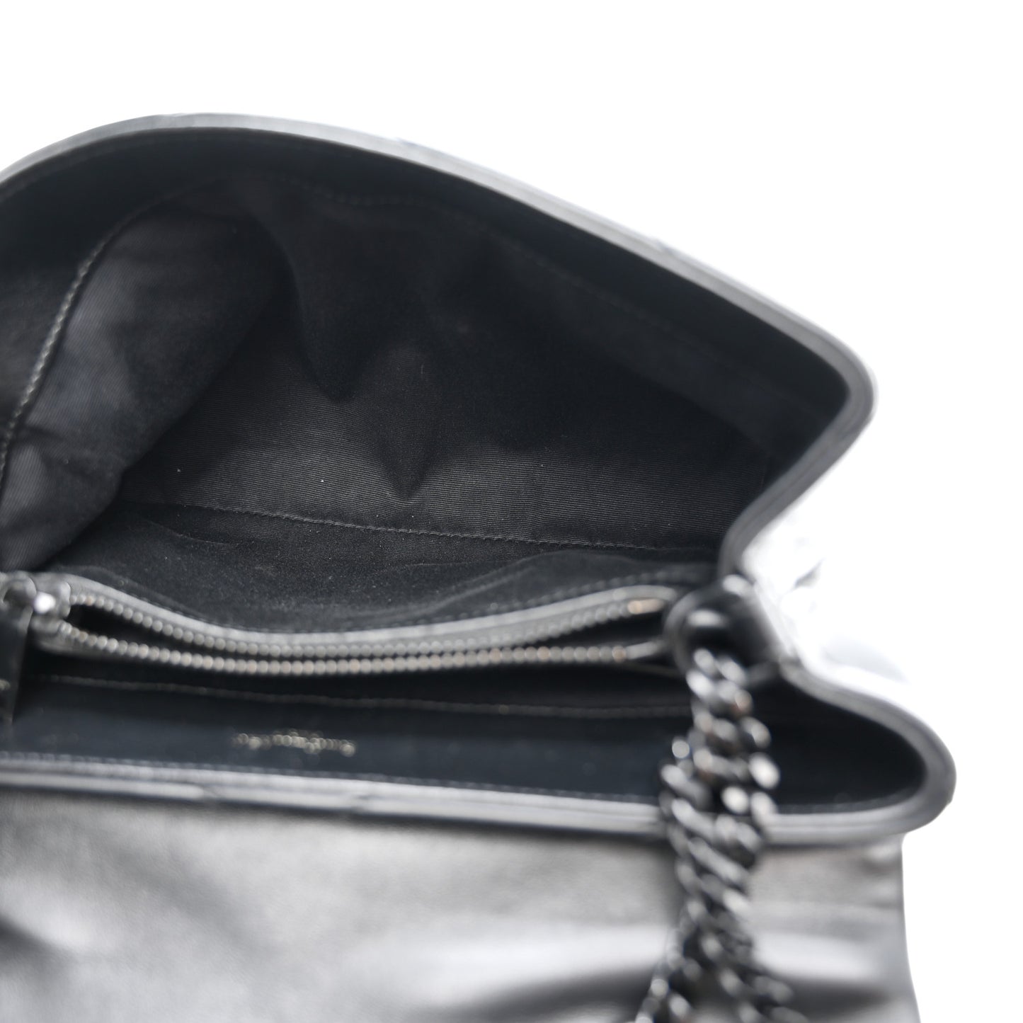 Calfskin Y Quilted Monogram Monochrome Small Loulou Chain Satchel Black