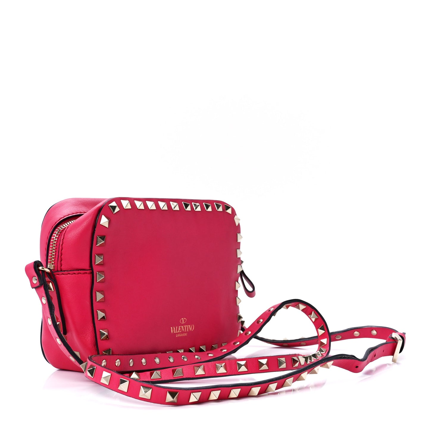 Calfskin Rockstud Camera Crossbody Bag Deep Fuxia