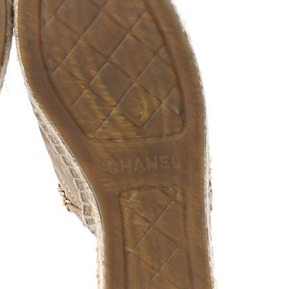 Chanel Metallic Calfskin Lambskin Grosgrain Quilted CC Chain Espadrille Mules 37 Gold Black 8 of 13