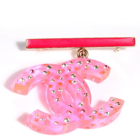 Chanel Resin Crystal CC Brooch Pink 1 of 5