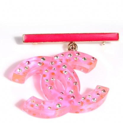 Chanel Resin Crystal CC Brooch Pink 1 of 5