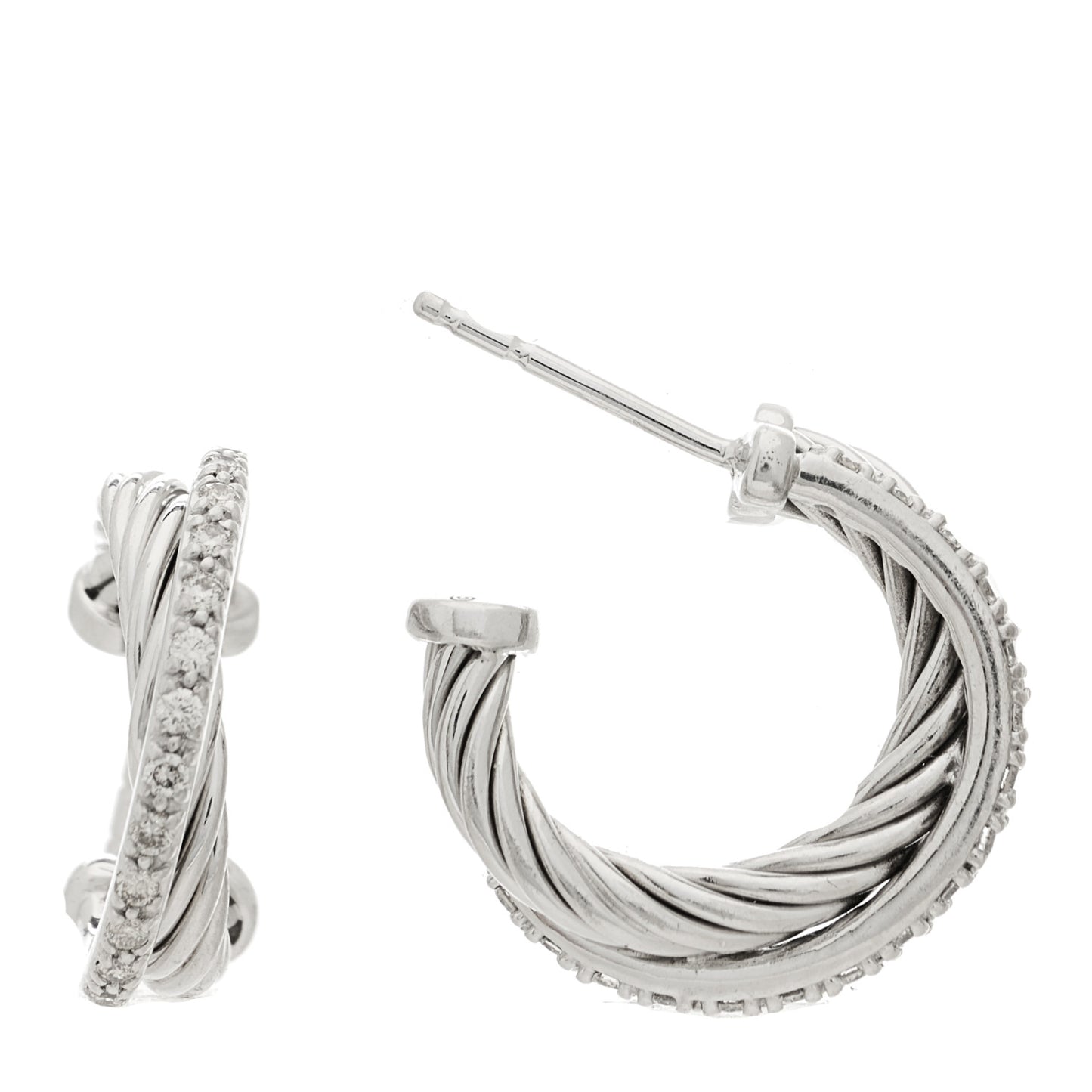 Sterling Silver Diamond Extra Small Crossover Hoop Earrings