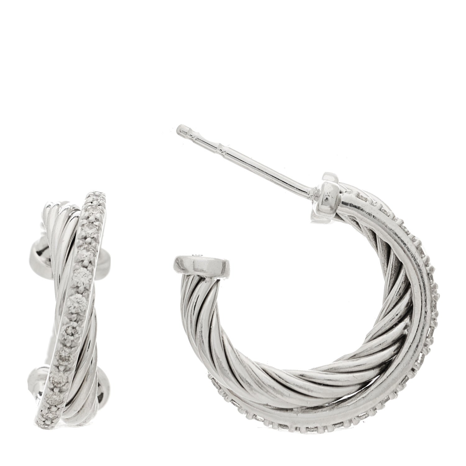 David Yurman Sterling Silver Diamond Extra Small Crossover Hoop Earrings 1 of 4